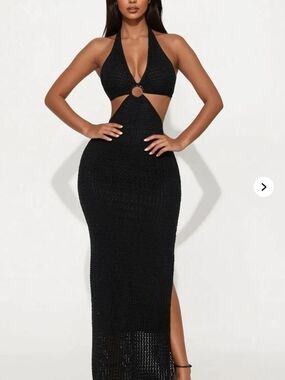Fashion Nova Black Halter Ring Cutout Maxi Dress